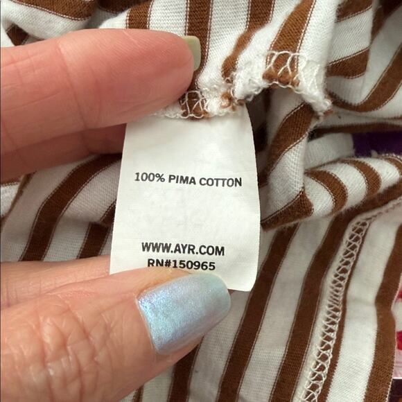 AYR French Fry Coffee & Cream Striped Long Sleeve Pima Cotton T-Shirt Top - Picture 4 of 5